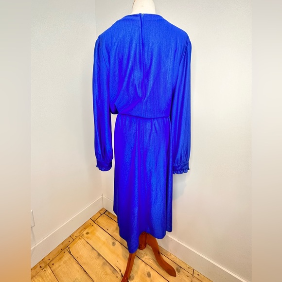 VINTAGE 1970s Royal Blue Midi Dress US M - Picture 2 of 8